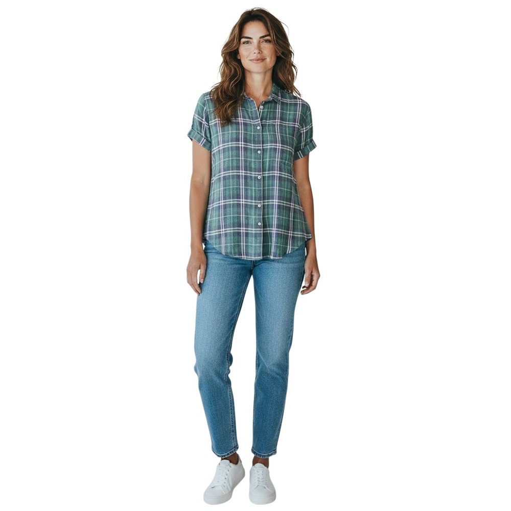 Cloth & Stone‎ blue Green flannel plaid  Button Up Shirt Women's Size S